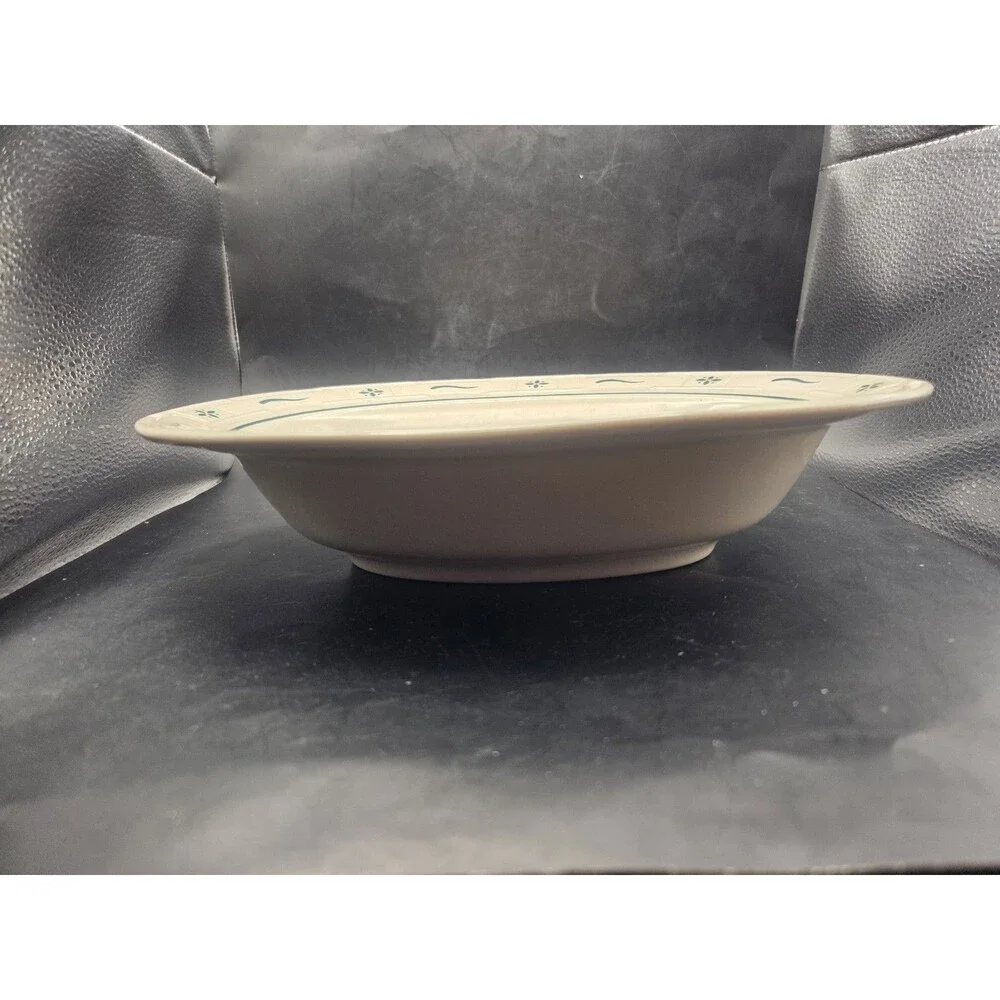 Longaberger Pottery Woven Traditions Green Oval Vegetable Serving Dish USA 12 In